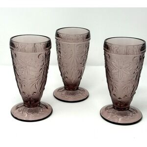 Tiara Sandwich Purple  Indiana Glasses Footed Ice Tea Tumblers Parfait Set 3